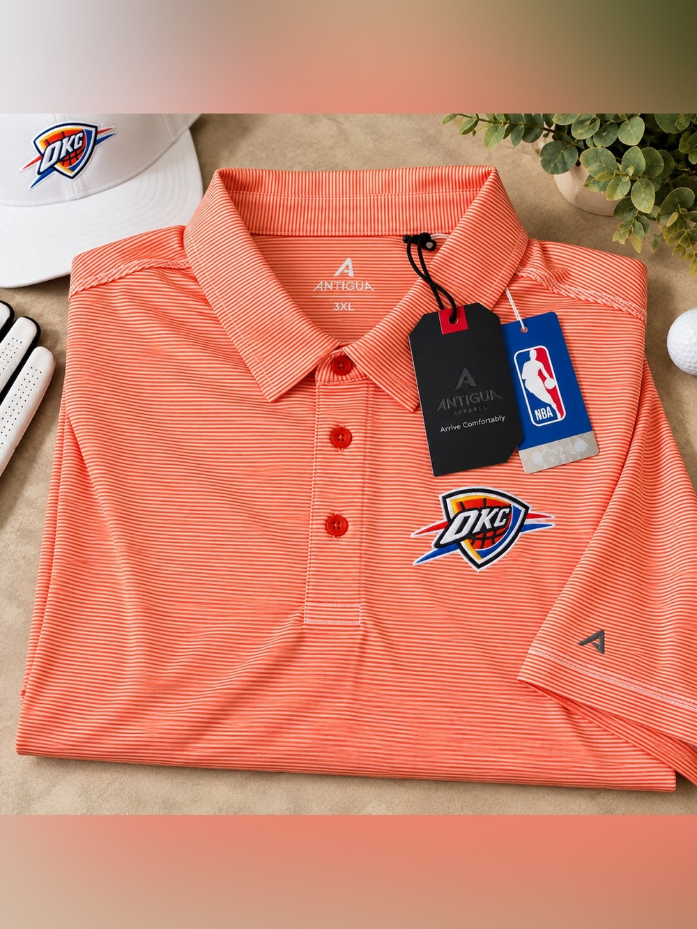 Antigua Oklahoma City Thunder OKC NBA Twine Polo Men’s 3XL NWT Orange Stripe
